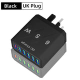 6 Ports USB Charger Fast Charging QC3.0 Travel Charger For iPhone17 16 Samsung Xiaomi Vivo Mobile Phone Adapter EU US UK Plug