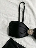 Sexy Metal Shell High Waist Bikini Set Women Black Coffee Pleate Push Up Two Piece Swimsuit 2026 Holiday Bathing Suit Swimwear