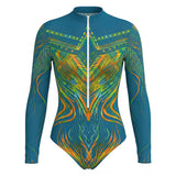S - XXL New Printed Long Sleeve With Pants Zipper Women Swimwear One Piece Swimsuit Female Padded Bather Bathing Suit Swim V8356