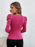 Phantasy New Y2k Tops Fashion Square Collar Slim Leg Sleeve Knitted Bubble Long Sleeve T-shirt Casual Style Vintage Clothing