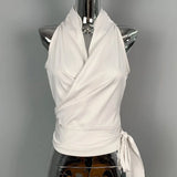 Women Blouses Slim Fit V-neck Lace Up Open Stitch Versatile Sleeveless Top For Female Chiffon Tops Summer Fashion PPAY