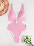 Striped Deep V Neck Cut Out Female Swimwear One Piece Swimsuit Women High Leg Cut Monokini Backless Bathing Suit Swim Bodysuit