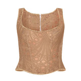 Lace Double Layer Fitted Corset Casaul Style Waist Trainer Mesh Solid Color Hollow Out Backless Suspenders Sleeveless Top CSSX