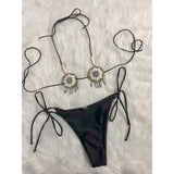 New Sexy Shell Beads Scalloped Bikini Women Swimwear Female Swimsuit Two-Pieces Bikini Set Halter Bather Bathing Suit Swim V8026