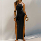 Sexy High Slit Crochet Knitted Tunic Beach Cover Up Long Dress Cover-ups Beach Dress Beach Wear Sarong Beachwear Female Women