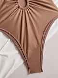 2026 Summer Women's One-piece Suit Swimwear Sexy Hollow Out Neck Lace-up Bodysuit Beachwear High Waist Push Up Bathing Suits