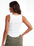 Women's Solid Color Ribbed Tank Tops Stylish Sleeveless Camisole with Metal Buckle Straps and Curved Hemline