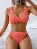 High Waist Bikini 2026 Women Sporty Swimsuit Solid Sexy Striped Swimwear Female Bathers Bathing Swimming Swim Suit Beachwear