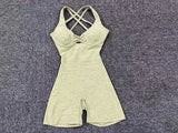Adjustable double straps Open back  V shape back design Scrunch butt No front seam Flatlock Inseam  Removable pads BODYSUIT
