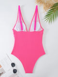 2026 V Neck Swimsuit One Piece Solid Vintage Swimwear Women One-piece Bathing Suit Female Padded Beach Wear Swimming Beachwear