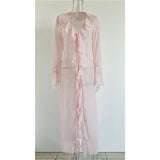 Women's V Neck Ruffled Long Sleeve Dress Chiffon Tunic Beach Cover Up Cover-ups Beach Dress Sunscreen Beachwear Vacation V5976B