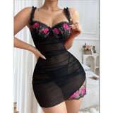 Transparent Sexy Lingerie Woman Underwire Bra And Panty Set Embroidery Floral Dress Elegant Nightdress Intimate Nightgown