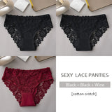 Lace Cotton Panties 3PCS Floral Embroidered Women's Briefs