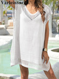 7 Colors Short Sleeve V Neck Crochet Knitted Tunic Beach Cover Up Cover-ups Beach Dress Beach Wear Beachwear Female Women V8267
