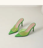 Ladies High-heeled  Beach Slippers Shoes Fashion Pointed Sexy Candy Color Patent Leather Open Toes Sandals Big Size 35-43 New