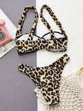 2026 Sexy Bikini Women Push Up Leopard Print Metal Circles Swimwear Swimsuit Bikinis Set Bathing Suit Beach Bikini Female New