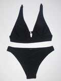 Ladies Bikini Set V-Neck Back Strap Design Adjustable Shoulder Straps High Waist Swimsuit Perfect for Beach And Pool