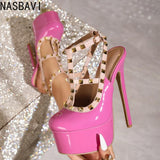 Summer New Fashion Thick Sole Sandals Thick High Heel Riveted Sexy Fashion Show Banquet Party Large Women's Shoes