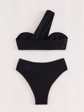 Sexy One Shoulder Bikinis Sets 2024 Women Black Push Up Pleate High Waist Swimsuit Beach Bathing Suit 2 Piece Swimwear Biquini