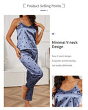 Ladies Heart Print Pajama Set Sexy V Neck Cami Top & Elastic Waistband Pants Pyjama 2 Pieces Women's Sleepwear & Loungewear Pjs