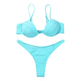 Women Push Up Two Piece Bikini Swimsuits Solid Color Bra Padded Swimwear Bathing Suit