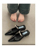 2026 New Summer Women Cover Toe Mules Slippers Fashion Metal Decoration Thick Heel Slide Shoes Comfort Street Style Footwear