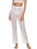 S - XL Women Crochet Knitted Beach Pants Hollow Out Elastic Straight Casual Trouser Holiday Beach Wide Leg Bikini Cover Up V2651