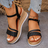 2026 Weave Wedge High Heel Sandals Women Summer Chunky Platform Rome Sandals Woman Plus Size 43 Ankle Buckle Thick Sole Sandles