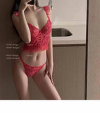 Sexy Ultra Thin French Lace Bra Set Sheer Push Up Embroidered Waistcot Thong Shaping Bralette CA Delivery S-XL MOYISU Sexy Tushy