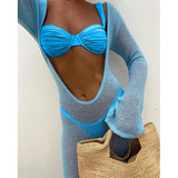 3 Pieces Women's Sexy Bikini Set 2025 New Swimwear Long Dress Cover up Female Beachwear Bathing Suit Summer Swimming Outfit