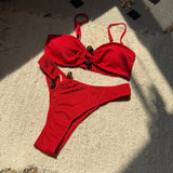 New Sexy Ribbed Brazilian Bikini Padded Bathing Suit Bather Swim Female Swimsuit Two-Pieces Bikini Set Women Swimwear V6343R