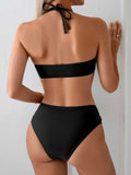 Sexy Coffee Black Swimwear Women 2026 Bandeau V Wire Pleate Push Up High Waist Swimsuit Beach Bathing Suit Vacation Bikini