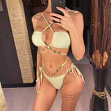Sexy Diamond Rhinestones Wrap Around Bikini Female Swimsuit Women Swimwear Two-pieces Bikini Set Bather Bathing Suit Swim V5167