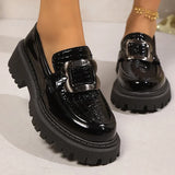 Plus Size Platform Loafers Shoes for Women 2025 Fashion Metal Buckle Pu Leather Shoes Woman Spring Autumn Slip On Flats Female