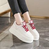 Pu Leather Thick Bottom Sneakers Women 2025 Breathable Platform Vulcanised Shoes Woman Womens All Match Lace Up Casual Sneakers