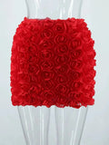 Fashion Three-dimensional 3D Rose Flower Decoration Women's Skirts Mid Waist Red Mini Skirts Summer 2026 New Sweet Women PM27
