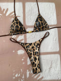 Shiny Sequin Coffee Leopard Print Bikini Set Women Halter Push Up Bra Triangle Swimsuit 2026 Beach Bathing Suit Holiday Swimwear