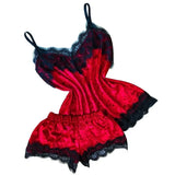 Summer Velvet Pyjamas Set for Women Sleepwear Sleeveless Straps Nightwear Lace Trim Cami Top and Shorts Sets Sexy Lingerie