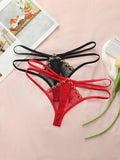 Women's sexy thong flower embroidery lace low waist seamless fun transparent ultra-thin comfortable close fitting underwear C954