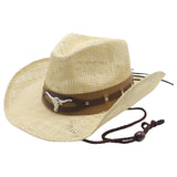 Womens Straw Cowboy Hat With Bull Head Wide Brim Breathable Western Hat With Chin Strap Sun Hat For Beach Outdoor Vacation 2026