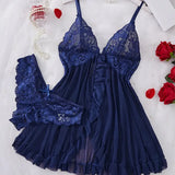 Elegant Transparent Red Lingerie Women's Underwear Sleepwear Lace Nightdress Panty Pijamas Sets Female Babydoll