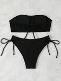 Contrast Binding Bandeau Bikinis 2026 Women Sexy Swimsuit Solid Padded Swimwear Female Bathing Suit Swimming Summer Beachwear