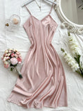 Elegant Women's Nightdress Sexy Comfortable Long Slip Dress Solid Color Pajamas For Women