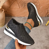 2025 New Hollow Out Wedges Sneakers Women Plus Size Pu Leather Thick Sole Loafers Woman Slip On Breathable Casual Shoes Female