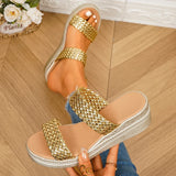 Fashion Weave Gold Wedges Sandals Women Summer Thick Bottom Platform Slippers Woman Plus Size 43 Lightweight Rome Sandals Female