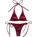 Sexy 13 Colors Halter Satin Brazilian Bikini Women Swimwear Female Swimsuit Two-pieces Bikini set Bather Bathing Suit Swim V4966