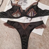 MOYISU Parisian Lingerie Set | Chantilly Lace & Mesh Cutouts | EU 85B Support | Effortless French Slimming Underwire Sexy Bras