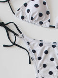 Ladies Black White Polka Dot Print Bikini Set Two-Piece Sexy Strap Backless Design Beach Vacation Swimwear Collection