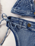 DEKA New Sexy Denim Bikini Set Beach Suit Split Blue Swimsuit Summer Jeans Shorts Female Short Women Two-piece Swimwear