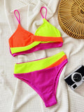 sexy ribbed patchwork cross bikinis sets two pieces high waist thong color block swimsuit bathing suit swimwear biquini bakini